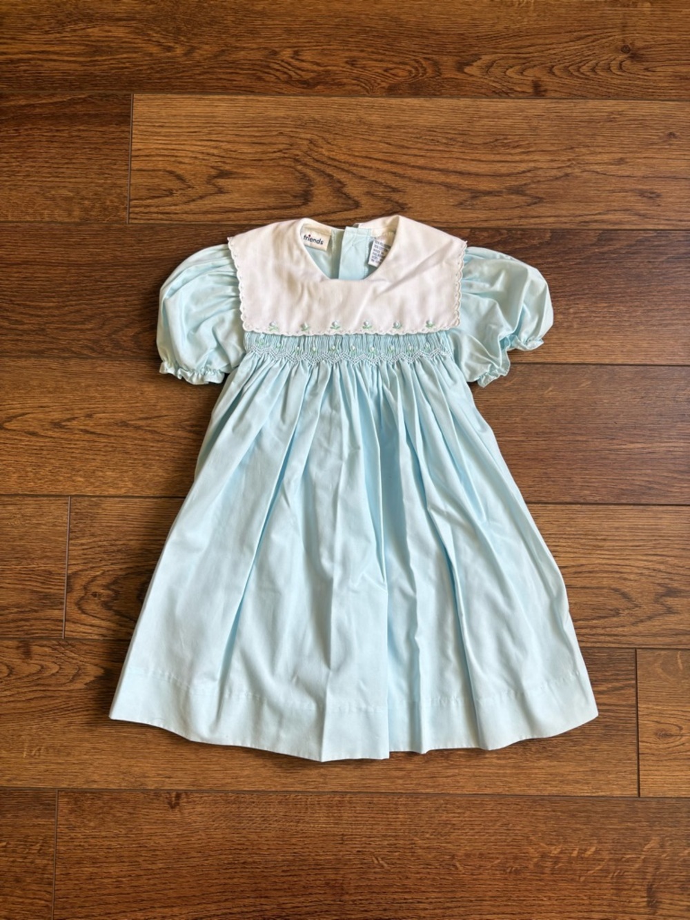Vintage Just Friends Blue Floral Smocked Collared Dress Size 4T